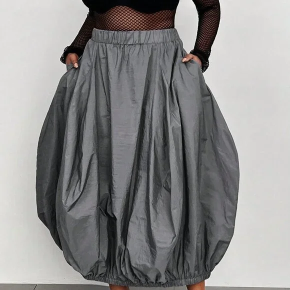 Grey Casual Women's Plus Size Minimalist Skirt - Picture 3 of 6